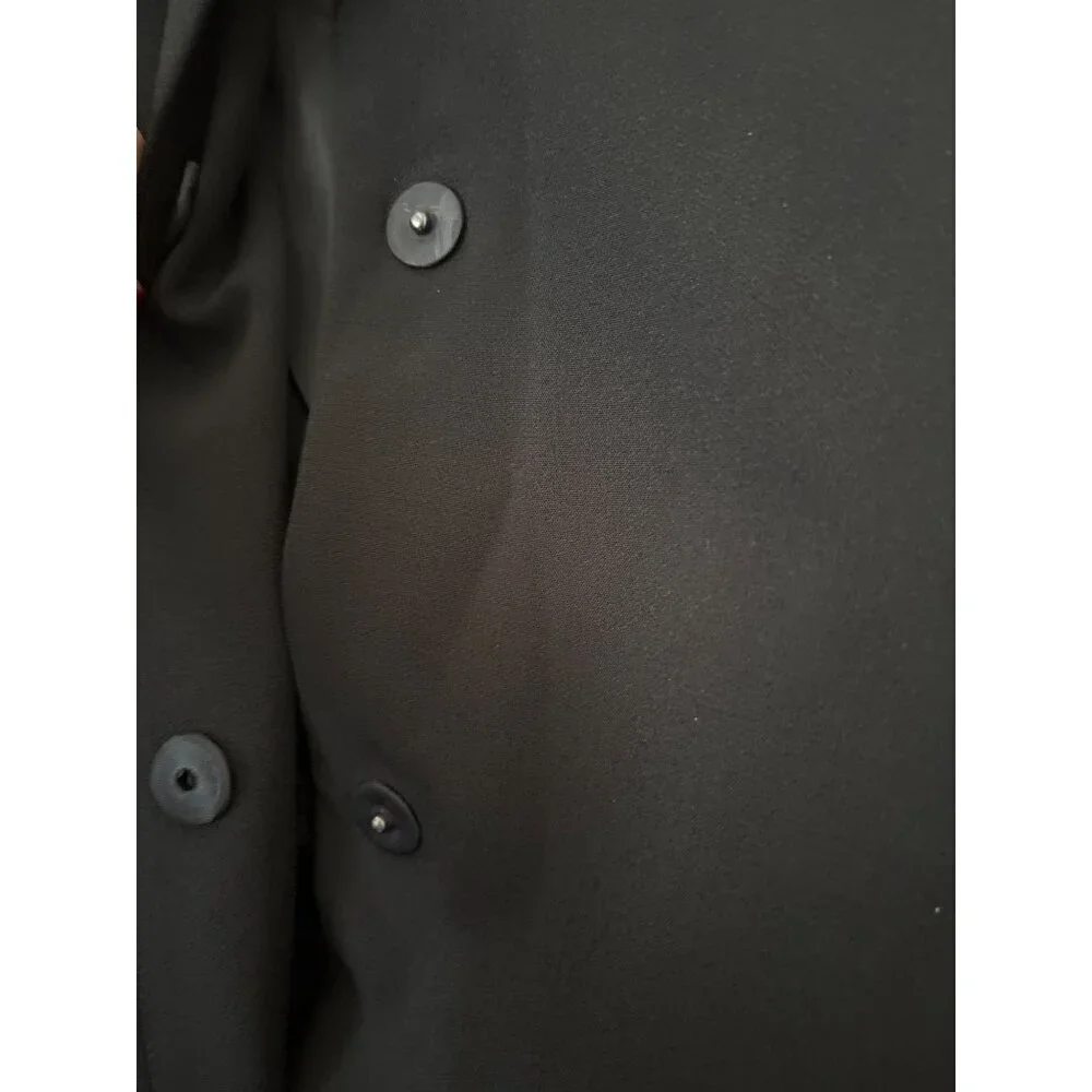 RALPH LAUREN L Black Coat with Snap Buttons Collarless‎ Oversize Look - Picture 4 of 5